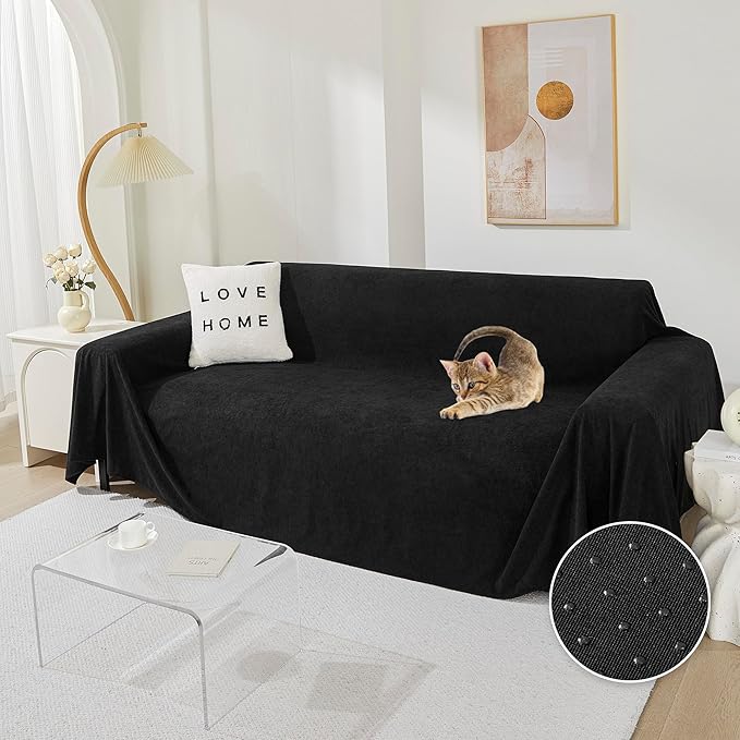 MEETSKY Couch Cover Washable for 2 Cushion Sofa, Cat Scratch Proof Furniture Protector Love Seat L Shape Couch Covers Soft Sectional Sofa Cover for Dogs Pets, 71" x 118", Black