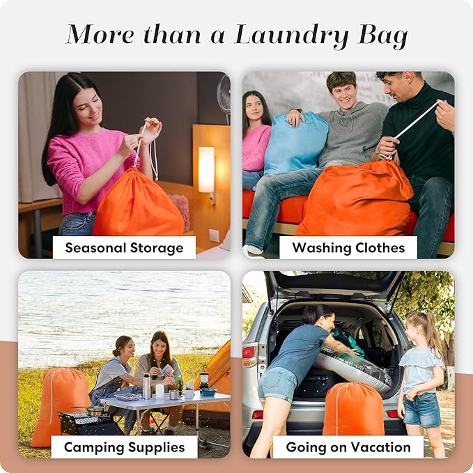 Nylon XL Laundry Bag - Locking Drawstring Closure and Machine Washable. These Bags will Fit a Laundry Basket or Hamper and Strong Enough to Carry up to Three Loads of Clothes (Orange)