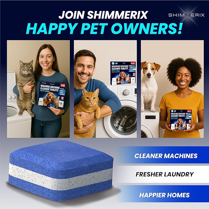 Washing Machine & Dishwasher Cleaner Tablets for Pet Owners - Front & Top Load Washer Deep Clean - Remove Pet Hair & Odors - Hard Water Descaler with Citric Acid - HE & Septic Safe - 56 Tabs - Lemon S