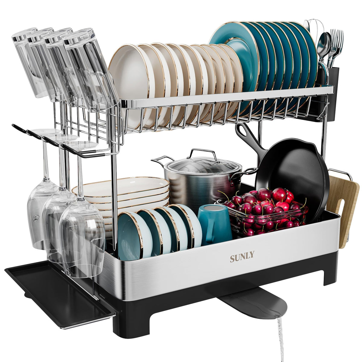 SUNLY 2 Tier Dish Drying Rack, Extra Large Dish Rack - Image 1