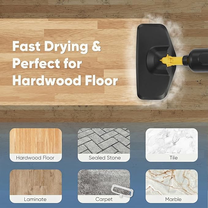 DUMOS Steam Mop for Floor Cleaning, Detachable Handheld Steam Cleaner, Suitable for All Floors Like Tiles, Hardwood, Stone, Lightweight with 2 Washable Pads,Black and Yellow