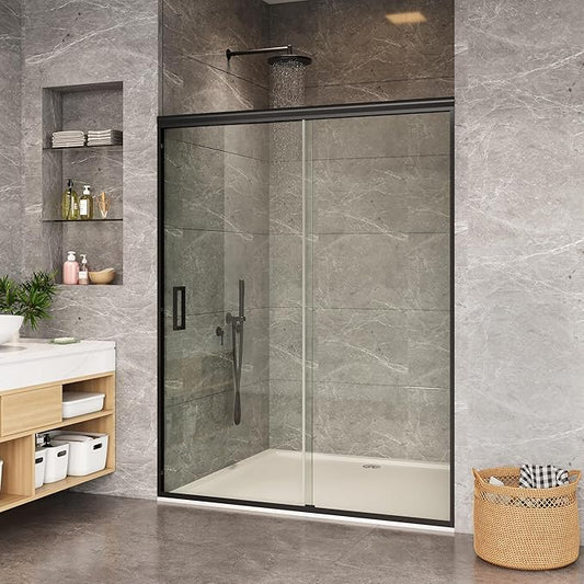 Shower Door 56-60" W x 72" H, Sliding Door, 1/4" (6mm) Clear Tempered Glass, Space-Saving Design for Modern Bathrooms