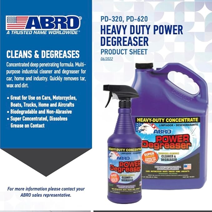 ABRO Heavy Duty Power Degreaser, High Performance Multifunctional Auto Engine Degreaser for Quick and Easy Removal of Grease, Oil, Dirt &Grime, Engine Cleaner and Degreaser, 6 Pack Case, 1 Gallon