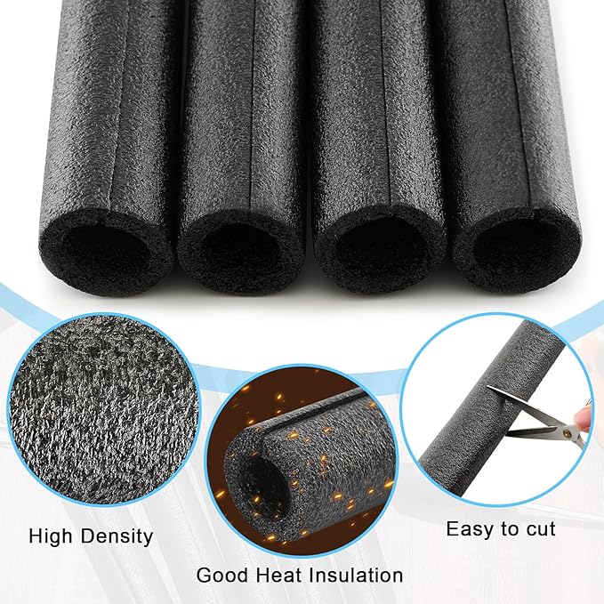 Amylove 8 Pcs 1 Feet Foam Pipe Insulation Foam Tube Insulating Water Pipe Pool Swim Noodles Pre Slit Heat Preservation Pipes Covers for Tubing Outdoor Winter Freeze Protection(Black, 1-1/4 Inch)