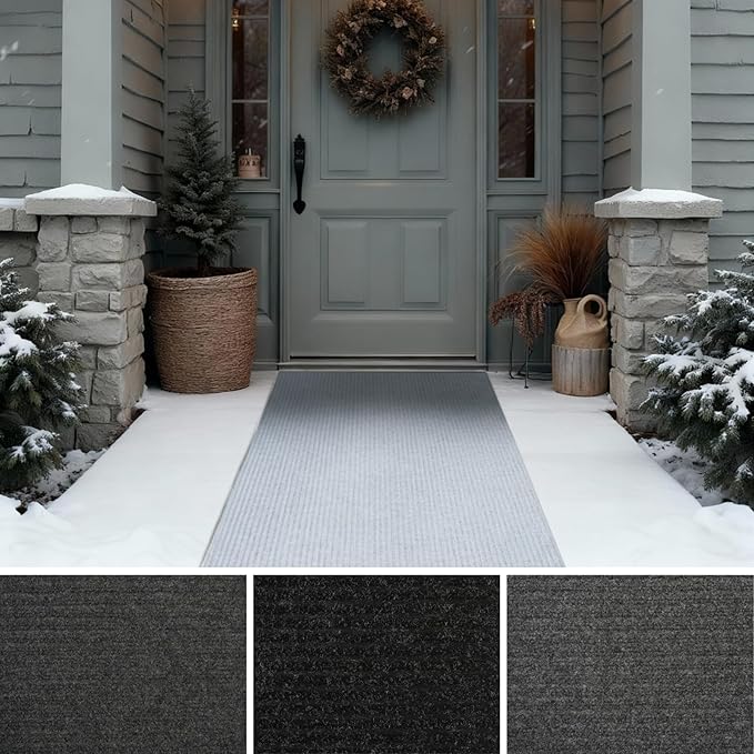 iCustomRug Spartan Weather Warrior Duty Indoor/Outdoor Utility Ribbed in 3ft,4ft,6ft Widths 70 Custom Sizes with Natural Non-Slip Rubber Backing 4'X8' in Grey
