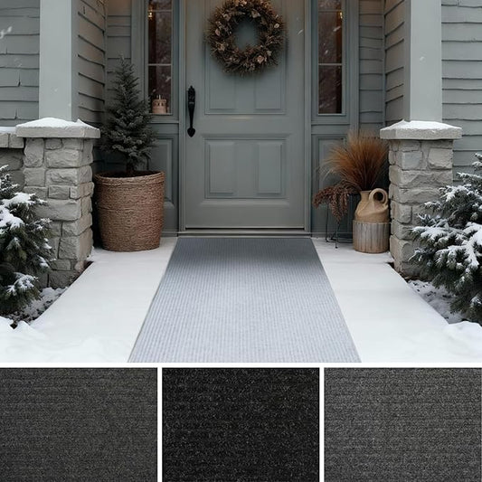 iCustomRug Ribbed Hallway Runner – 3'x12' Grey, Indoor/Outdoor, Non-Slip TPR Rubber Backing, Low-Profile All-Weather Carpet, Non-Shedding & Easy Care, Utility Rug Ideal for High Traffic Areas