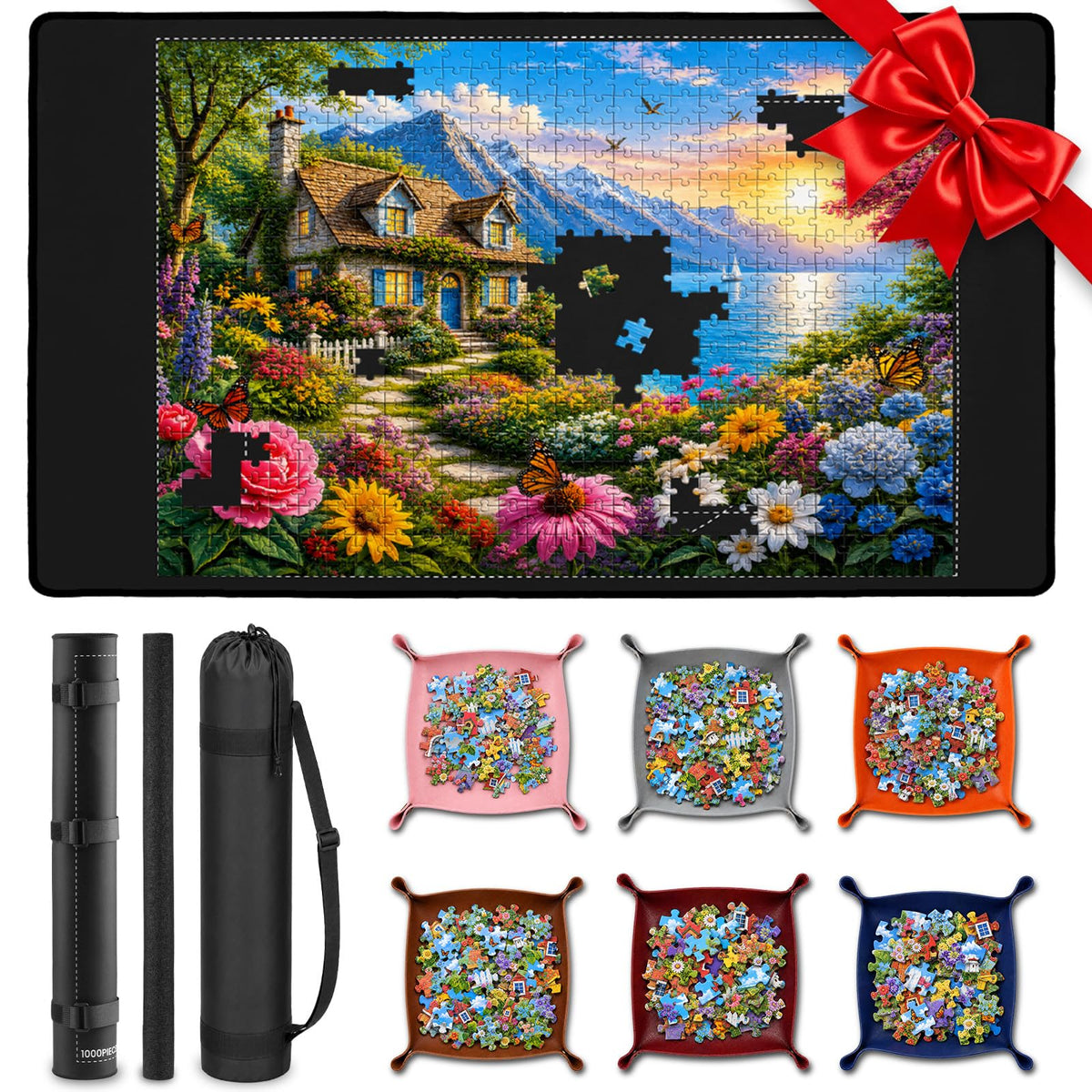 Jigsaw Puzzle Mat Roll Up 1000 Pieces, Saver Pad with 6 - Image 1