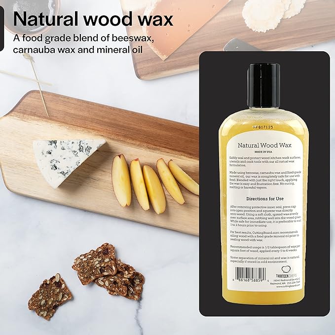 Cutting Board Wax and Conditioner with Food Grade Beeswax - Treat Wood Countertops, Butcher Blocks, Wooden Utensils and Bowls - Made in USA (12oz)