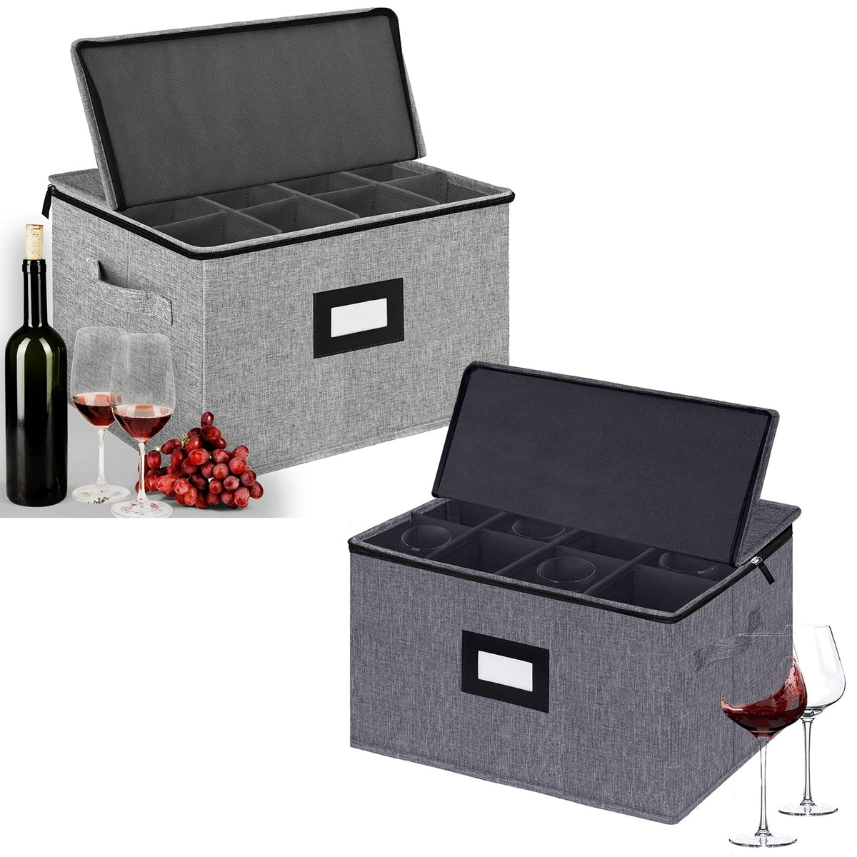 1-Pack Wine glass Storage Boxes,light gray&1-Pack Stemware - Image 1