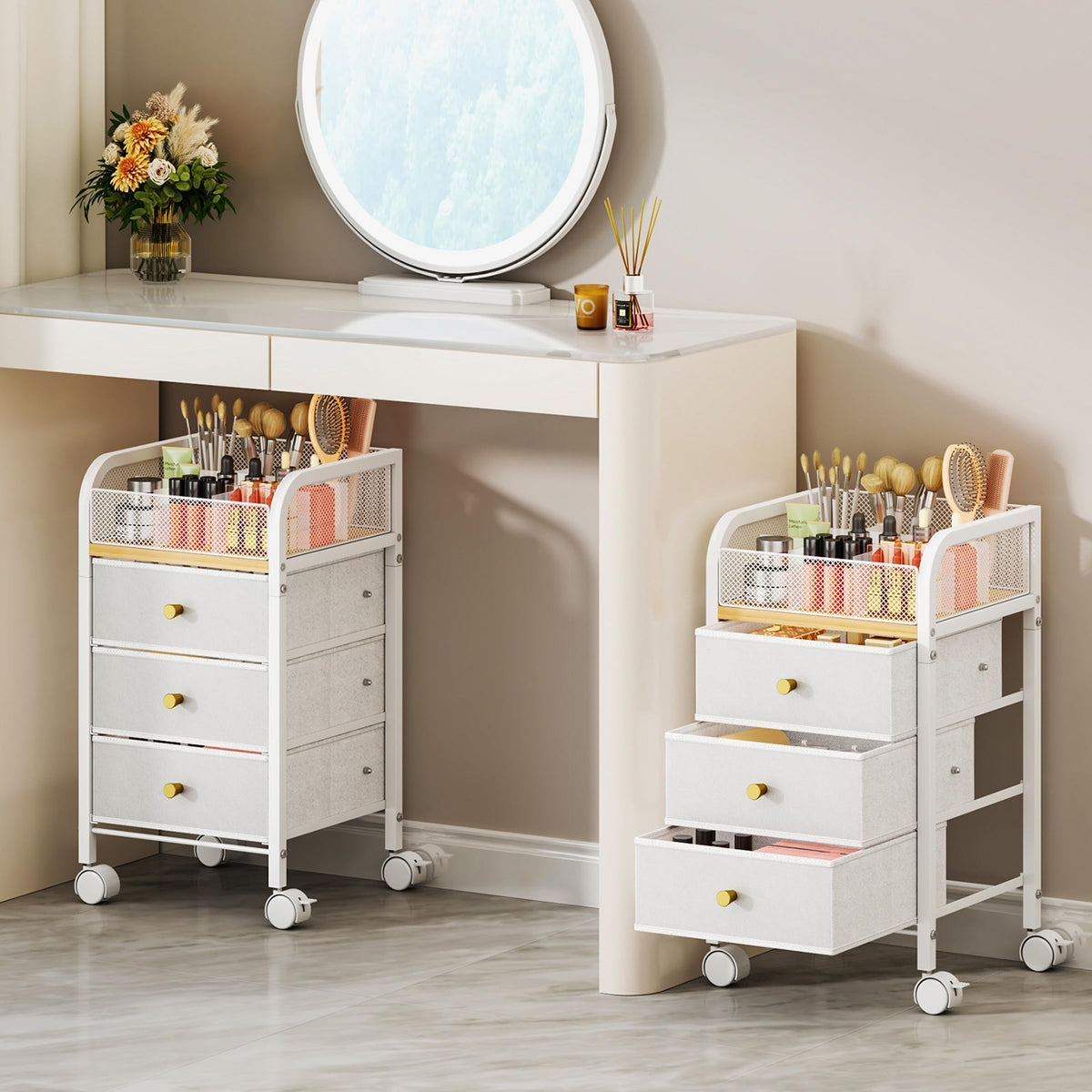 Rolling Makeup Organizer Cart - Under Desk Vanity Makeup - Image 1