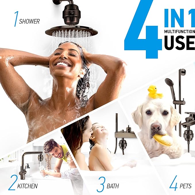 AquaHomeGroup 20 Stage Shower Head Filter with Vitamin C E A - High Output Filters to Remove Chlorine and Fluoride - 2 Cartridges Included - Consistent Flow Showerhead Filter