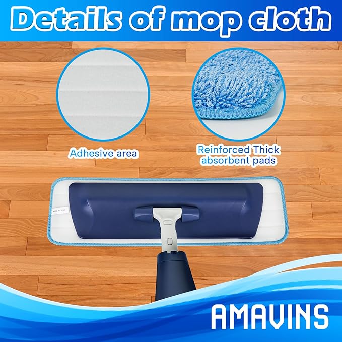 3 Pack Microfiber Cleaning Pads, Reusable Microfiber Mop Pads for 18 Inch Mop, Hardwood Floor Replacement Cleaning Mop Pads, Machine Washes