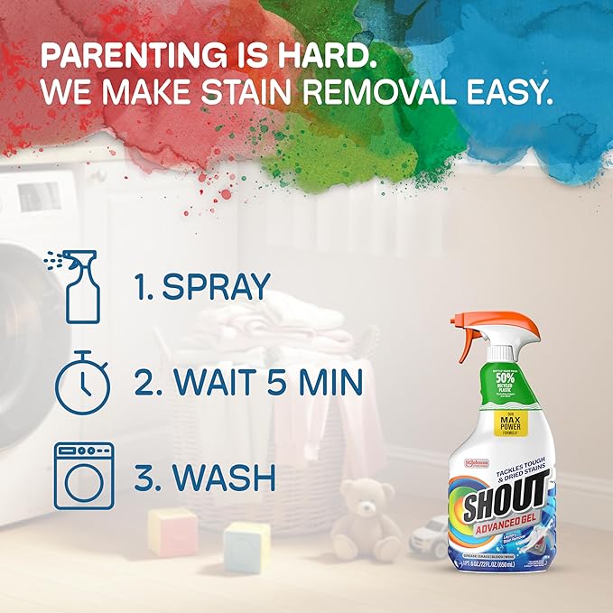 Shout Advanced Laundry Stain Remover Gel for Clothes Laundry, Breaks down stubborn, dried-in, and tough stains - 22oz Spray (Pack of 3), Packaging May Vary