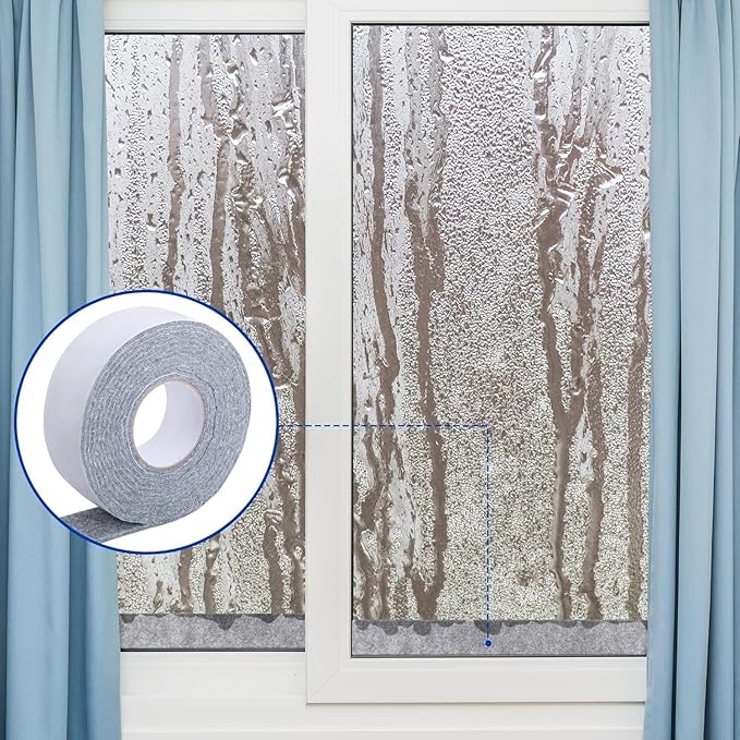 3 Roll 13.12Ft x 2Inch Window Condensation Prevention Absorber, 5mm Think Condensation Water Moisture Absorber Tape, Reusable Window Condensation Absorber Strips to Prevent Condensation