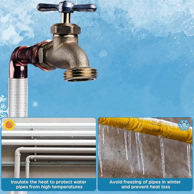 Tondiamo 8 Pcs 3 ft Pipe Insulation Foam Tube Self Adhesive Insulation Foam Wrap with Aluminum Foil Tape Water Tubing Cover for Outdoor Winter Irrigation, Spigot, Sprinkler Protection(3/4 Inch)