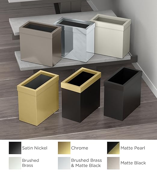 Gatco Small Bathroom Trash Can With Lid, Square 3 Gallon Stainless Steel Wastebasket, Under Sink, Matte Black And Brushed Brass, For Bathroom, Bedroom, Office (1934)