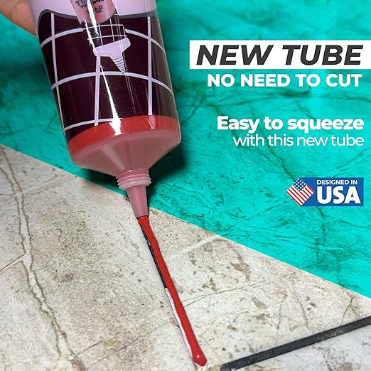 Tile Grout Repair Kit - Red - Premixed Acrylic Sanded Grout, Waterproof Formula, Bathroom & Shower Grout Repair, with Plastic Applicator, 13.4 oz / 380 g / 0.84 lb