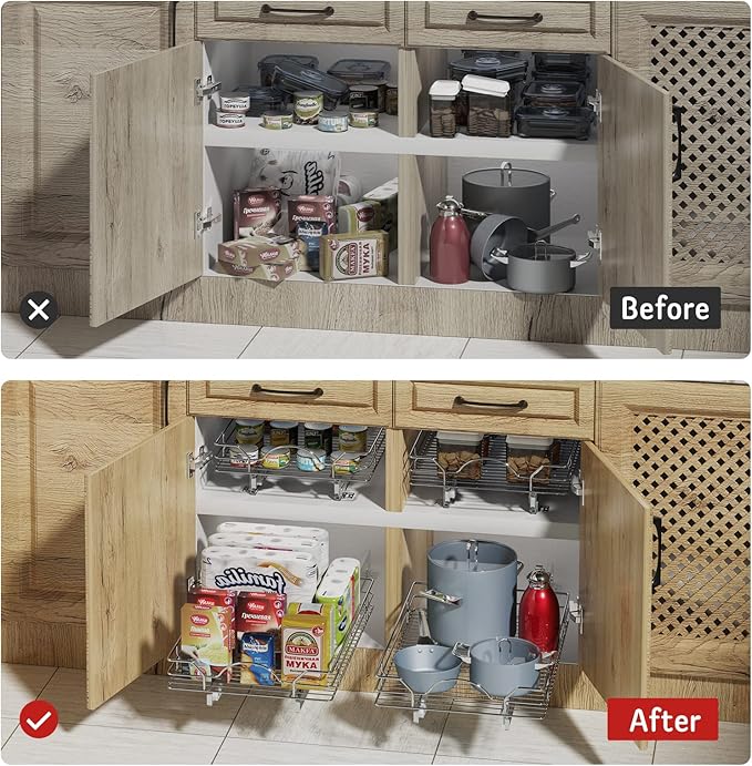 LOVMOR Pull Out Cabinet Organizer and Storage 7½" W x 21½" D, Slide Out Shelves for Kitchen Cabinets