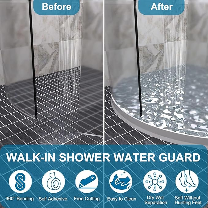3.8" High Shower Threshold Water Dam Barrier, 2025 Upgraded 67" Collapsible Shower Water Blocker, Guard for Walk in Shower, Water Guard Stopper for Floor, Shower Door Water Blocker