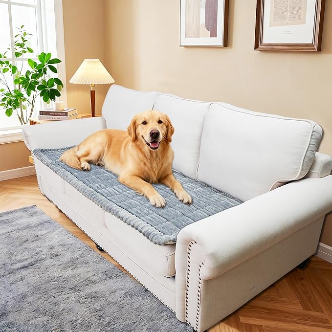 Waterproof Couch Cover for Dogs Washable,Non Slip Fuzzy Durable Couch Covers for 3 Cushion Sofa Pet Friendly Sofa Cover Dog Thick Soft Slipcovers Protector Couches Mat Bed (Light Grey, 27.6" x 70.9")