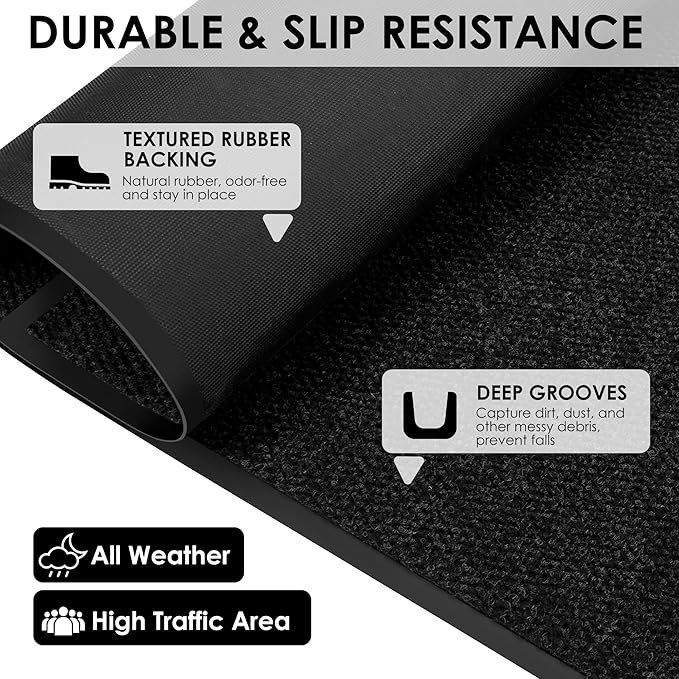 3′ x 47′ Front Door Mat Indoor Outdoor Entrance, Commercial Floor Mat Heavy Duty Dirt Trapper Entryway Doormat, Custom Size Non Slip Rubber Backing Welcome mat, Door Mat for High Traffic Area