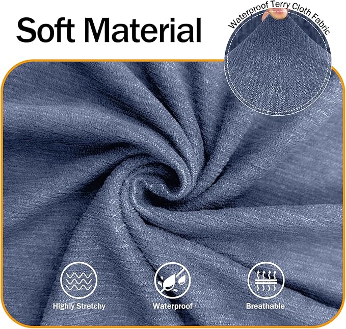 Waterproof Stretch Spandex Chair Sofa Slipcover - Non-Slip Soft Couch Cover with Elastic Bottom, Washable Leakproof Furniture Protector for Kids, Pets, Dogs & Cats(Chair, Blue Grey)