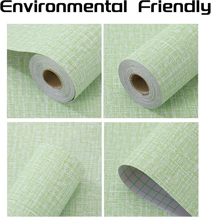 Peel and Stick Wallpaper Green Grass Cloth Wall Paper - 15.7 x 300 Inch Self Adhesive Wallpaper Peel and Stick, Easy to Paste Wall Contact Paper for Stand Liner, Table and Door Makeover Decor