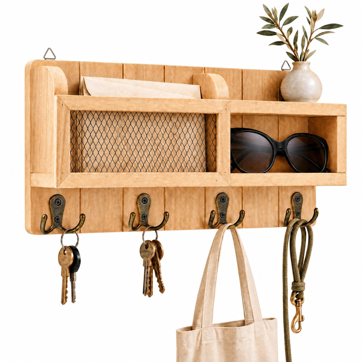 Key Holder Mail Organizer Wall Mount with Shelf Farmhouse - Image 1