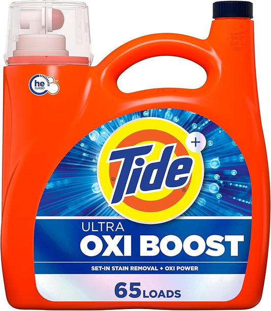 Tide Ultra Oxi Boost Liquid Laundry Detergent, 92 fl oz, 65 Loads, Advanced Stain Remover, Laundry Detergent Liquid with Extra Oxi Power