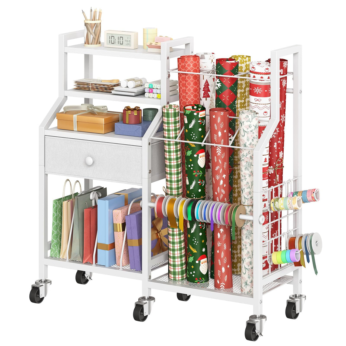 HOOBRO Wrapping Paper Storage Cart, Rolling Gift Wrap - Image 1