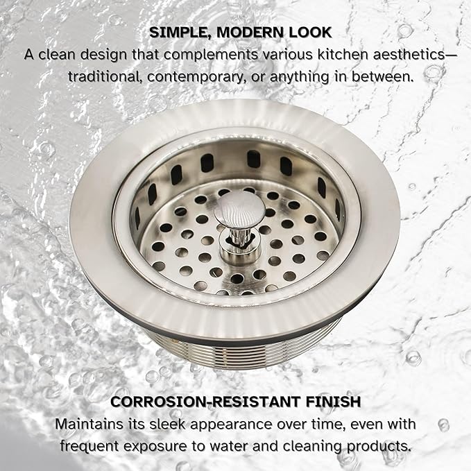 Westbrass A214-20 3-1/2" Post Style Large Kitchen Sink Basket Strainer, Stainless Steel