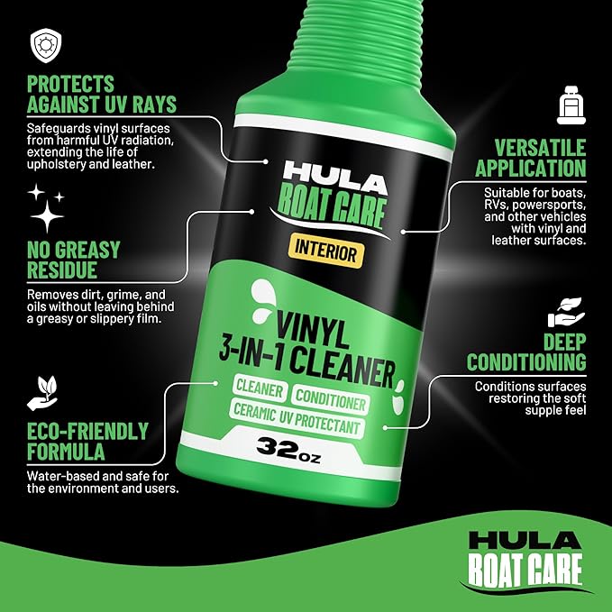 Hula 3-in-1 Boat Vinyl Cleaner, Conditioner and UV Protectant, 32oz — Marine Vinyl Protectant, Boat Seat Conditioner, Made in USA