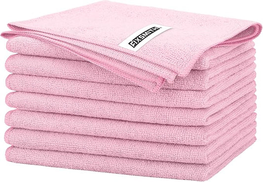 FIXSMITH Pink Microfiber Cleaning Cloth -Pack of 8, Highly Absorbent Cleaning Rags, 16"X12" All Purpose Cleaning Towels for Housekeeping, Kitchen, Car, Lint Free and Reusable Microfiber Towels