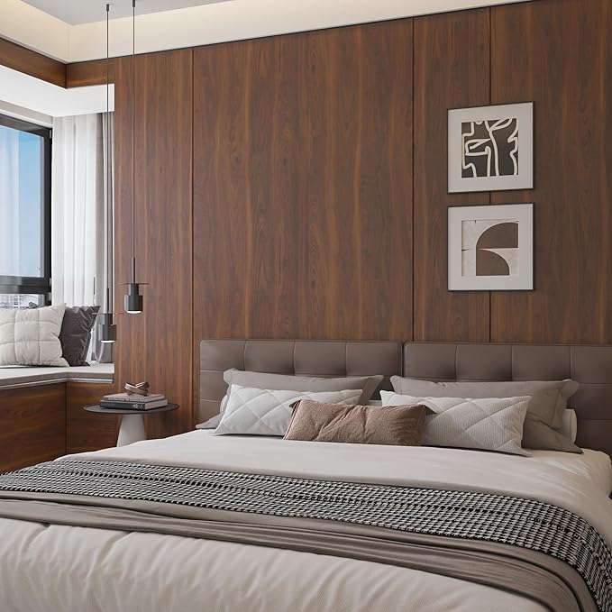 BOMENG Walnut Wood Contact Paper 32x354 inch Dark Brown Wood Wallpaper Peel and Stick Waterproof Removable Faux Wood Grain Vinyl Wrap Vintage Countertop Paper for Drawer Liner Cabinets Walls Desk