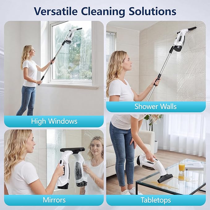 Aixiqee Window Vacuum Squeegee with Extendable Pole 31-40", 2000Pa Electric Window Cleaning Tool with 2200mAh and 150ml Dirty Water Tank, Long Handle Squeegee for Shower Glass, Window Cleaning (White)