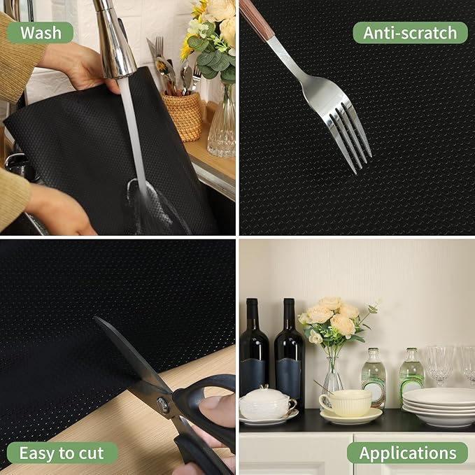 Shelf Liners 17 inch x 20 ft Shelf Liners for Kitchen cabinets nonstick Shelf Lining Drawer Mats EVA Protector for Cupboard (Black,17 inch x 20 ft)