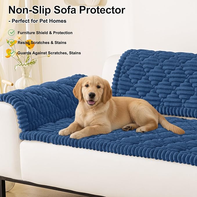 Smiry Pet Couch Cover for Dogs Washable, Non-Slip Fuzzy Couch Covers for 3 Cushion Sofa Pet Friendly, Soft Thick Furniture Protector Sofa Slipcover Mat for Dogs (Navy, 27.6" x 70.9")