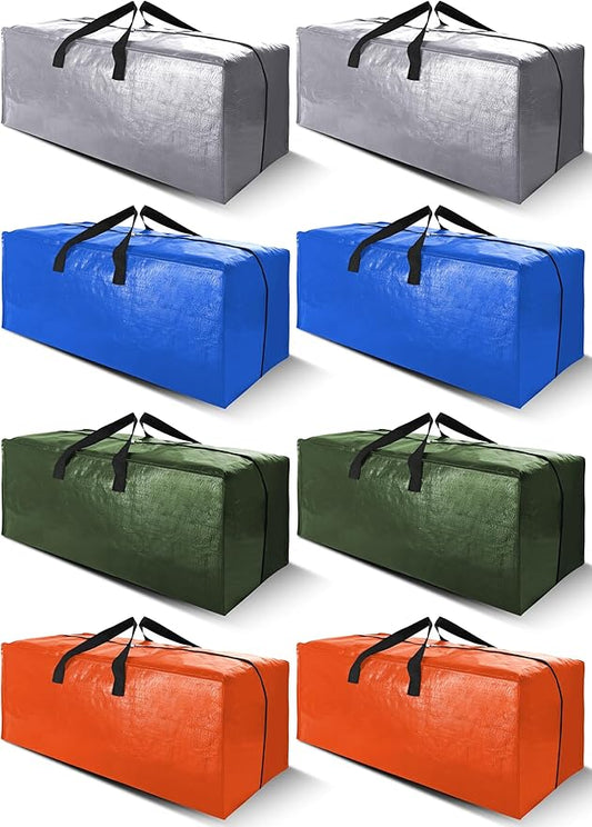 Cosy Family 8 Pack Heavy Duty Extra Large Moving Bags with Backpack Straps - Strong Handles & Zippers, Storage Totes For Space Saving, Fold Flat, Alternative to Moving Box (40 gal, Multicolored)