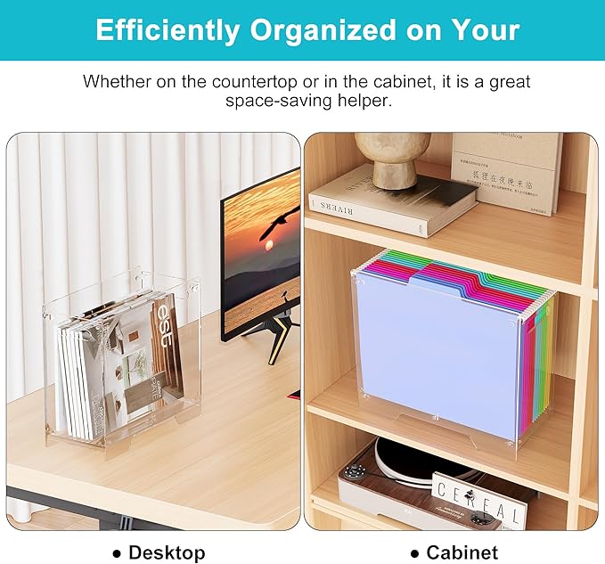 Clear Hanging File Folder Box - for Letter Size - Sturdy Vertical Acrylic Magazine Rack Desk File Organizer with Handle, Transparent Storage Bin for Office Classroom, Assembly Required