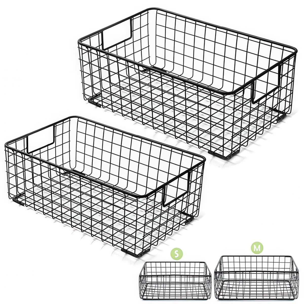 Kingrol 2 Pack Wire Storage Baskets with Handles, Metal Organizer - Image 1