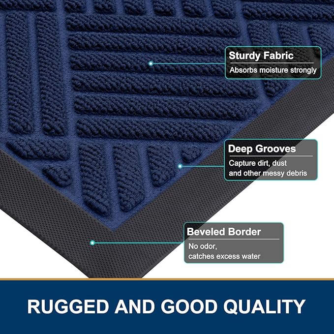 Smiry Front Door Mat Outside Entrance, Heavy Duty Outdoor Indoor Natural Rubber Doormat, Non Slip, Trap Dirt and Moisture, Easy Clean, Low Profile Patio Porch Entryway Mat, 71x47, Navy Blue