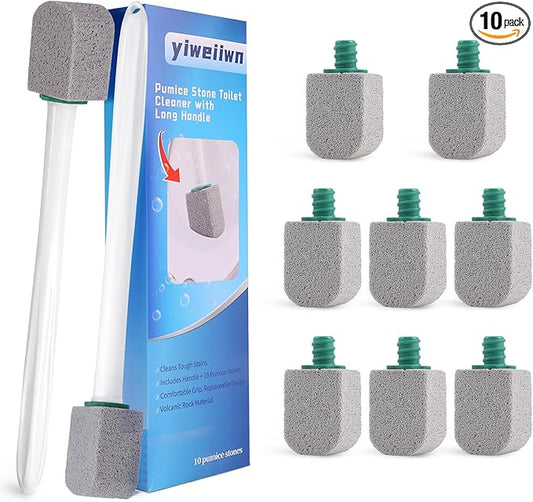 Pumice Stone Toilet Cleaner with Long Handle Pumice Stone Toilet Bowl Cleaner Rust and Grease Stain Clean Suitable for Toilets Bathroom Sink,BBQ 2Handle and 10Pumices Stones(Gray)