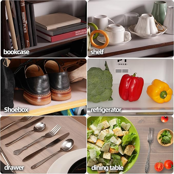 Shelf Liner, Non-Adhesive Drawer Liner, Food-Grade Material for Kitchen Cabinets, Fridge, Pantry - Non-Slip Cupboard and Bathroom Shelves Liner