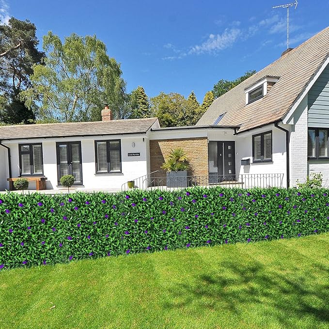 Artificial Grass Wall 12PCS 20" X 20" Lavender Flowers Topiary Hedge Plant Grass Backdrop Wall Greenery Panels for Indoor Outdoor Privacy Fence Home Decor(Seedling Grass)