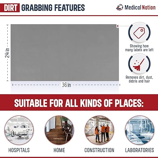 Sticky Mat - 24" x 36" - 120 Grey Sheets (Pack of 4 Mats - 30 Sheets per Mat) for Clean Rooms, Construction, Medical Facilities, Laboratories, Hospitals and Pets - Tacky Adhesive Mats