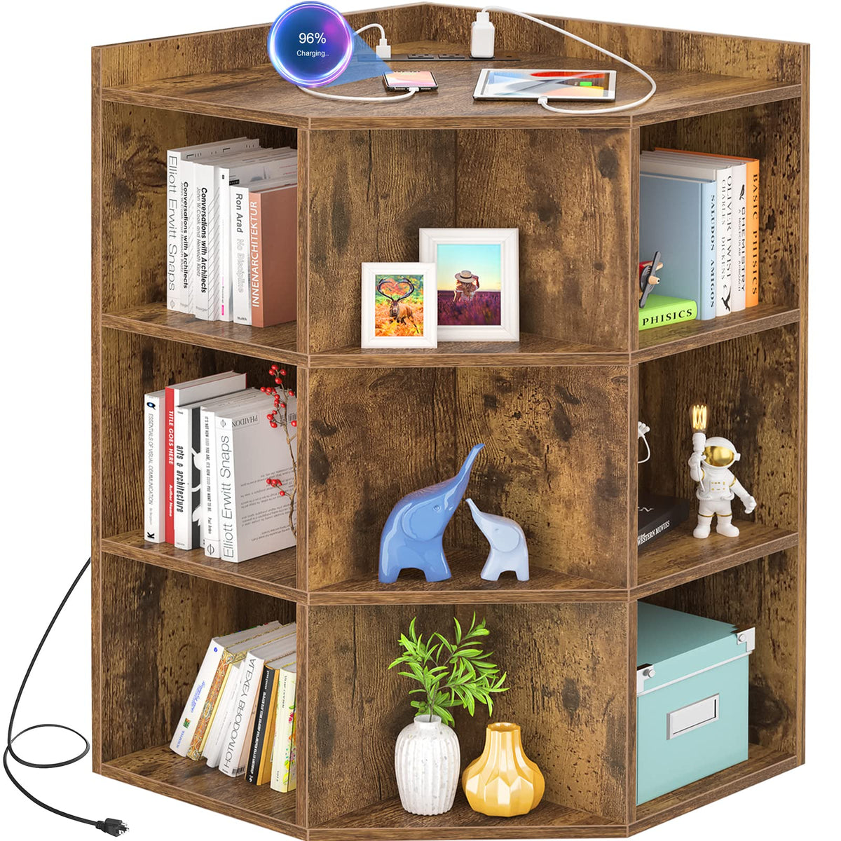Aheaplus Corner Cabinet, Corner Storage with Power Outlets - Image 1