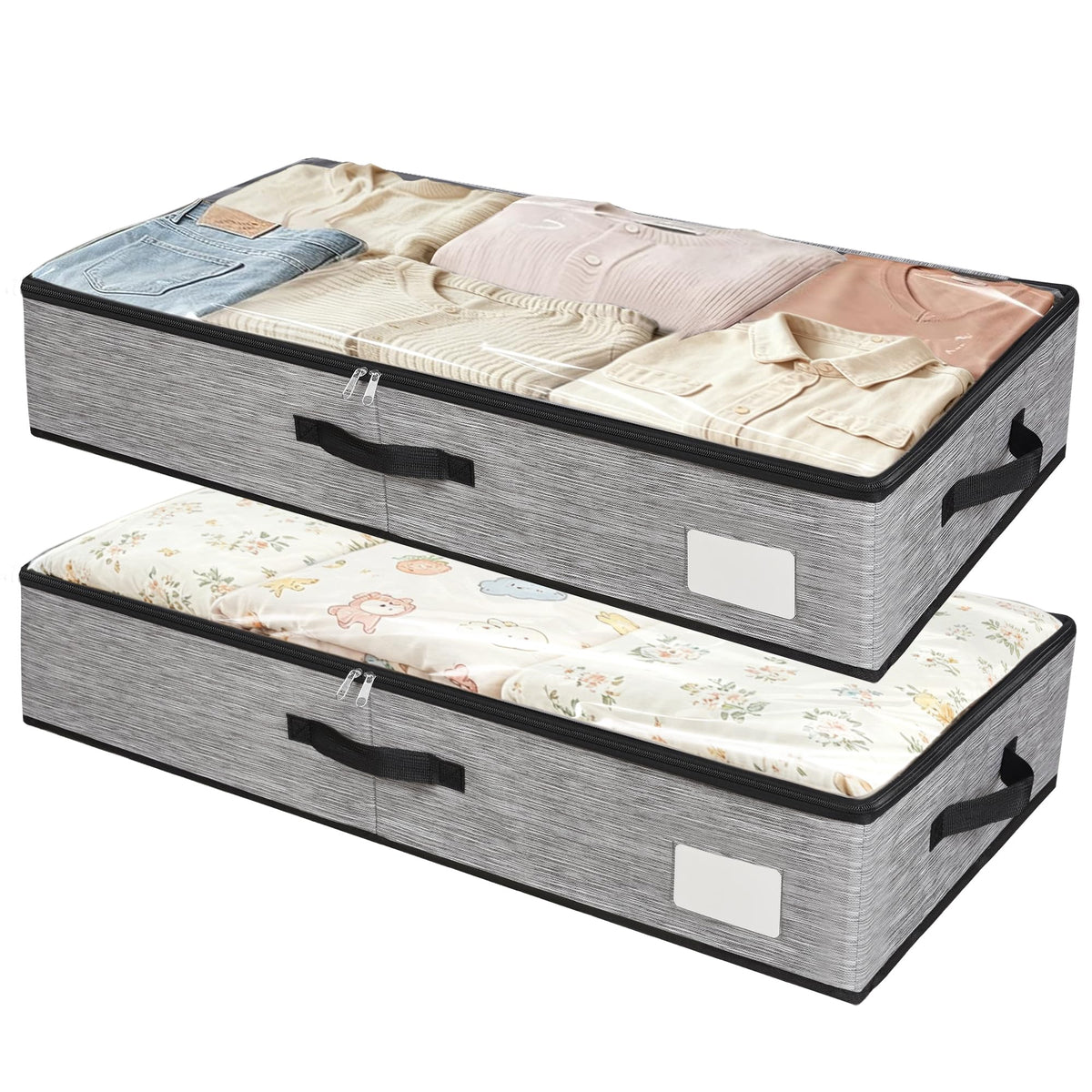 2 Pack Under Bed Storage Containers with Handles & Label Holder - Image 1