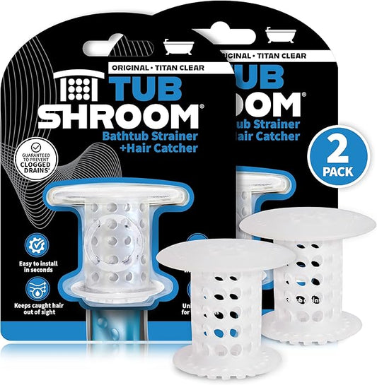 TubShroom Bathtub Drain Hair Catcher – In-Drain Tub Strainer & Clog Prevention Protector, Fits Standard 1.4”–1.75” Tub Drains, Easy Clean, Captures Human & Pet Hair out of Sight (Clear)