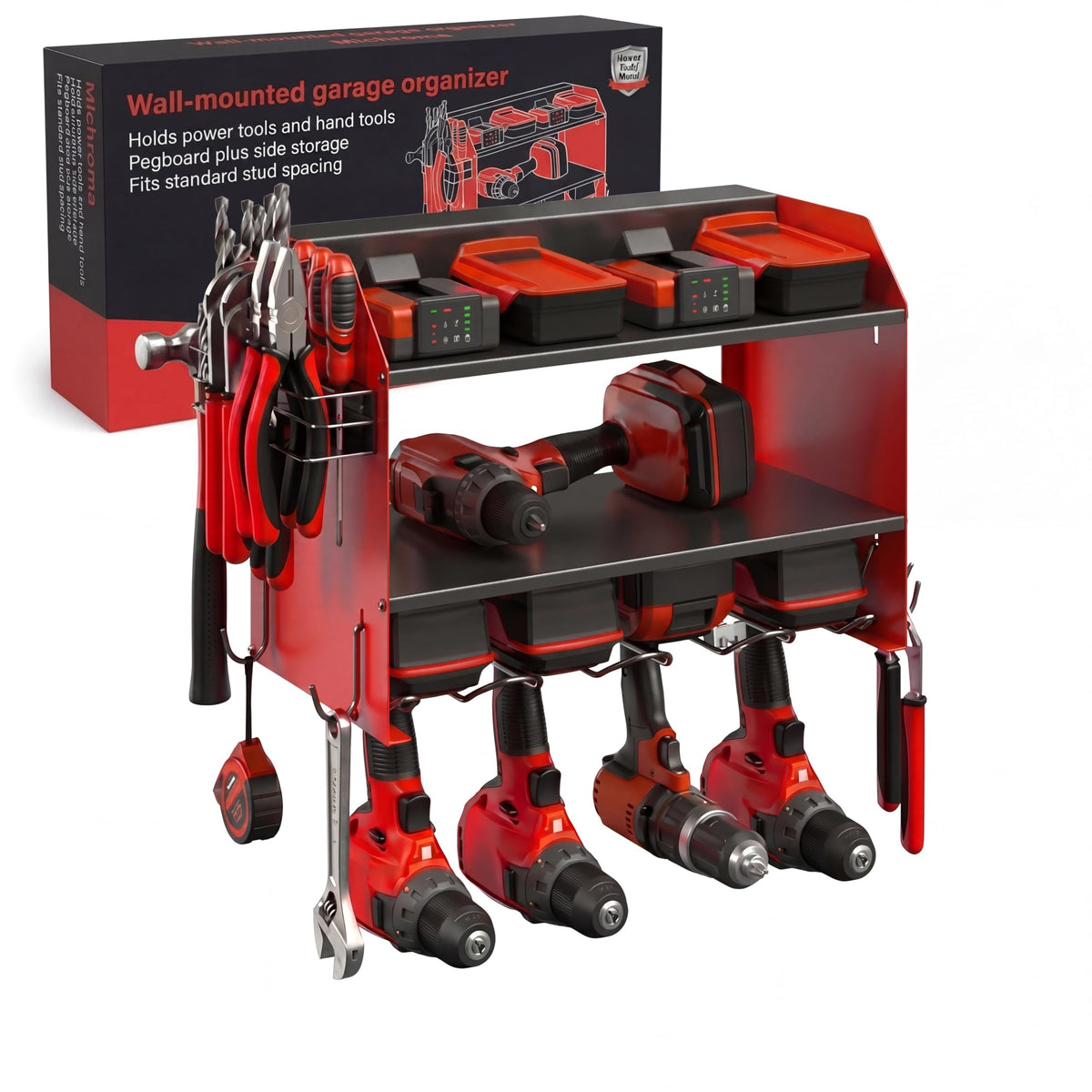 Power Tool Organizer Wall Mount, Drill Storage Rack, Pegboard - Image 1