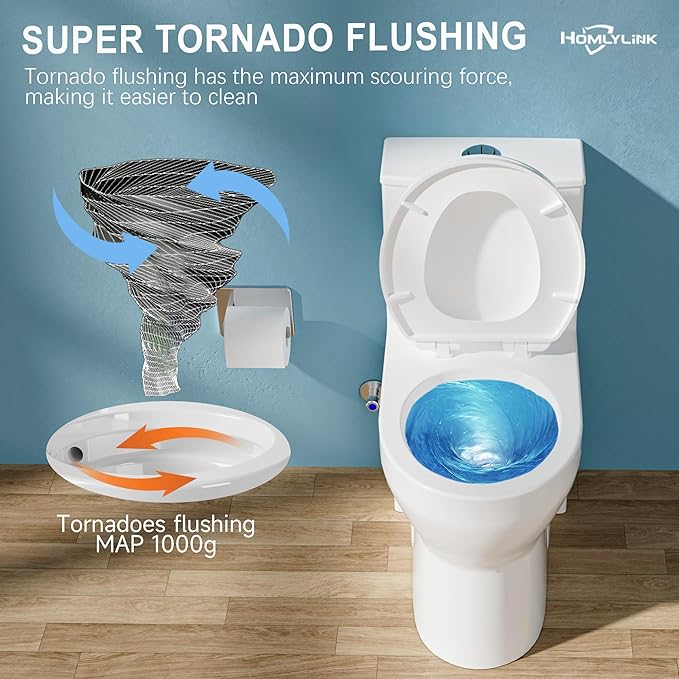 17 Inch Compact Modern Tall Toilet for Small Bathroom, Tornado Flush One Piece ADA High Toilet, Dual Botton 1.0/1.28 GPF, Chair Height, Comfort Bowl Heigh 16.7", Seat Height 17.5", White